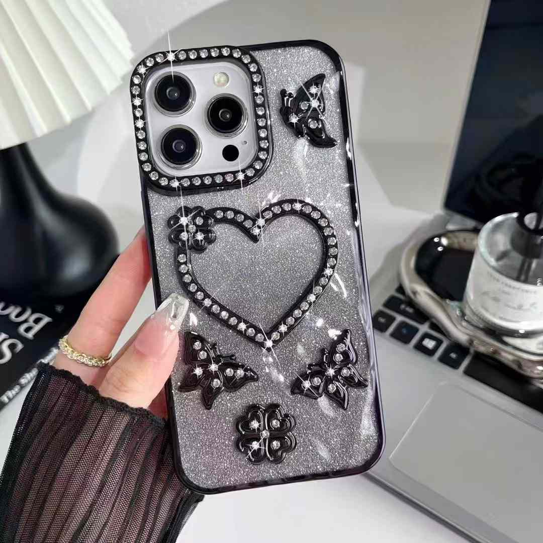 Diamond Studded Heart Glitter iPhone Case