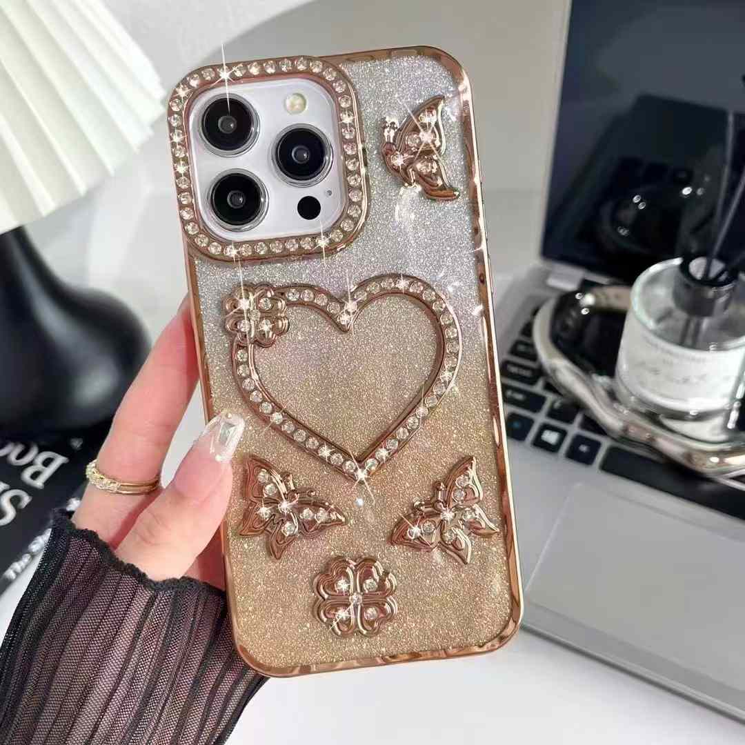 Diamond Studded Heart Glitter iPhone Case