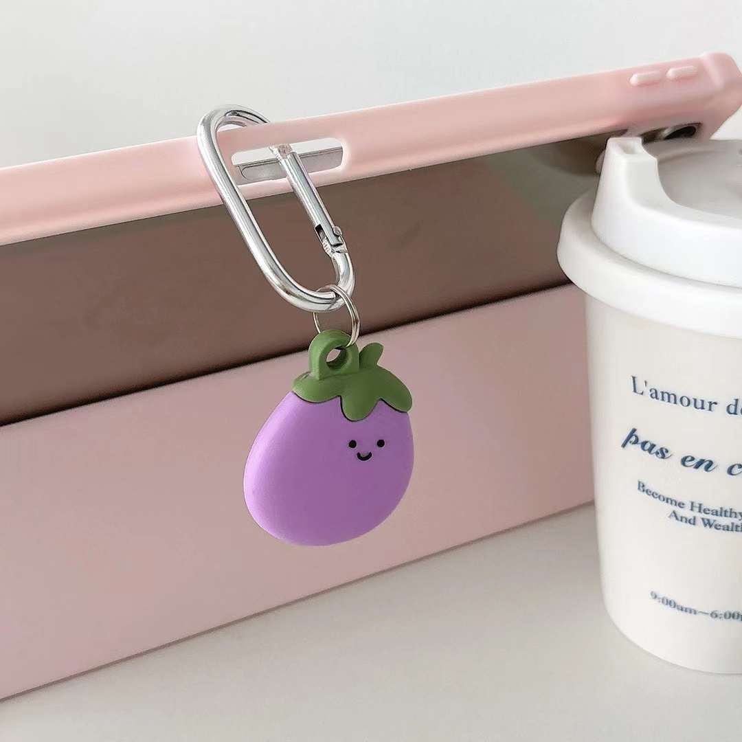 Cute Air Tag Keychain Purple Eggplant Case