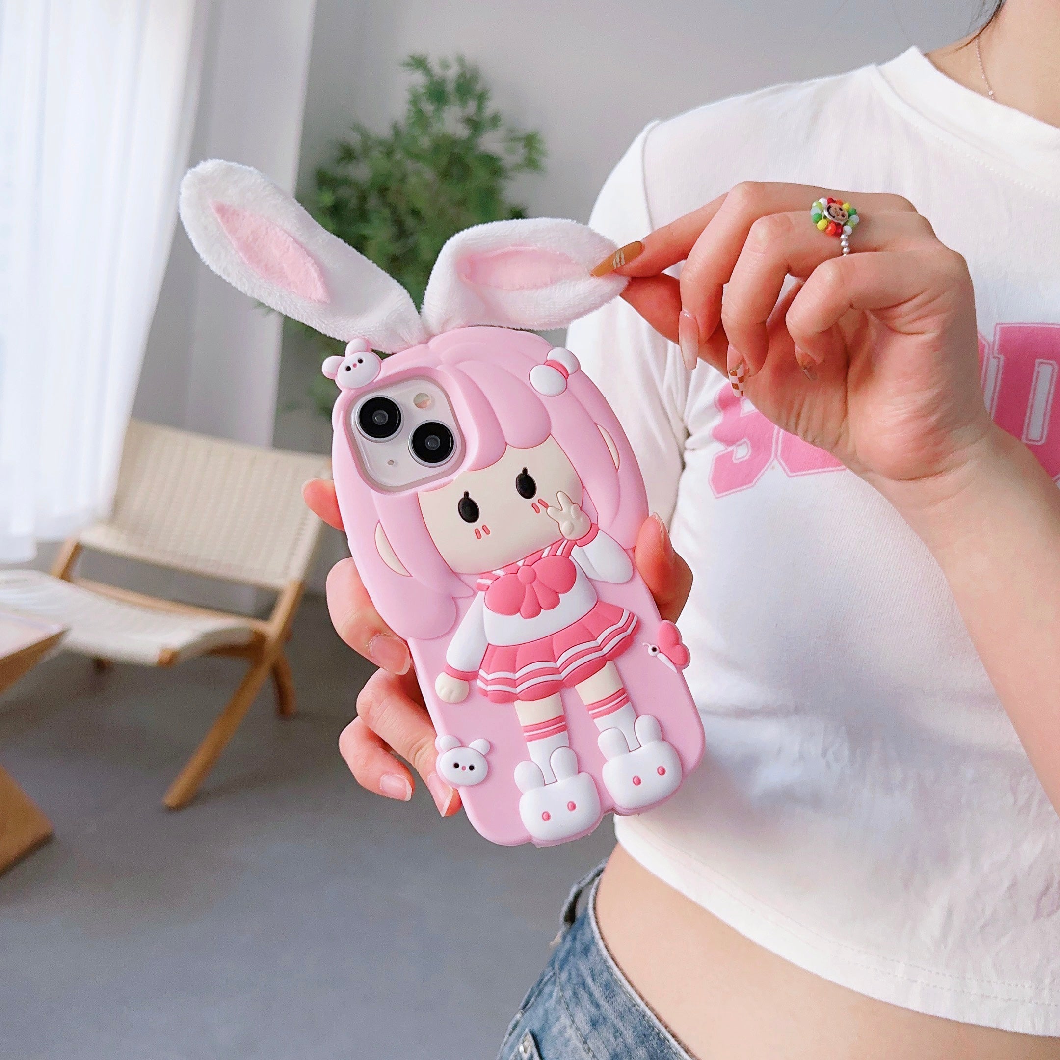 Cute Doll iPhone Case with Rabbit Ear Design