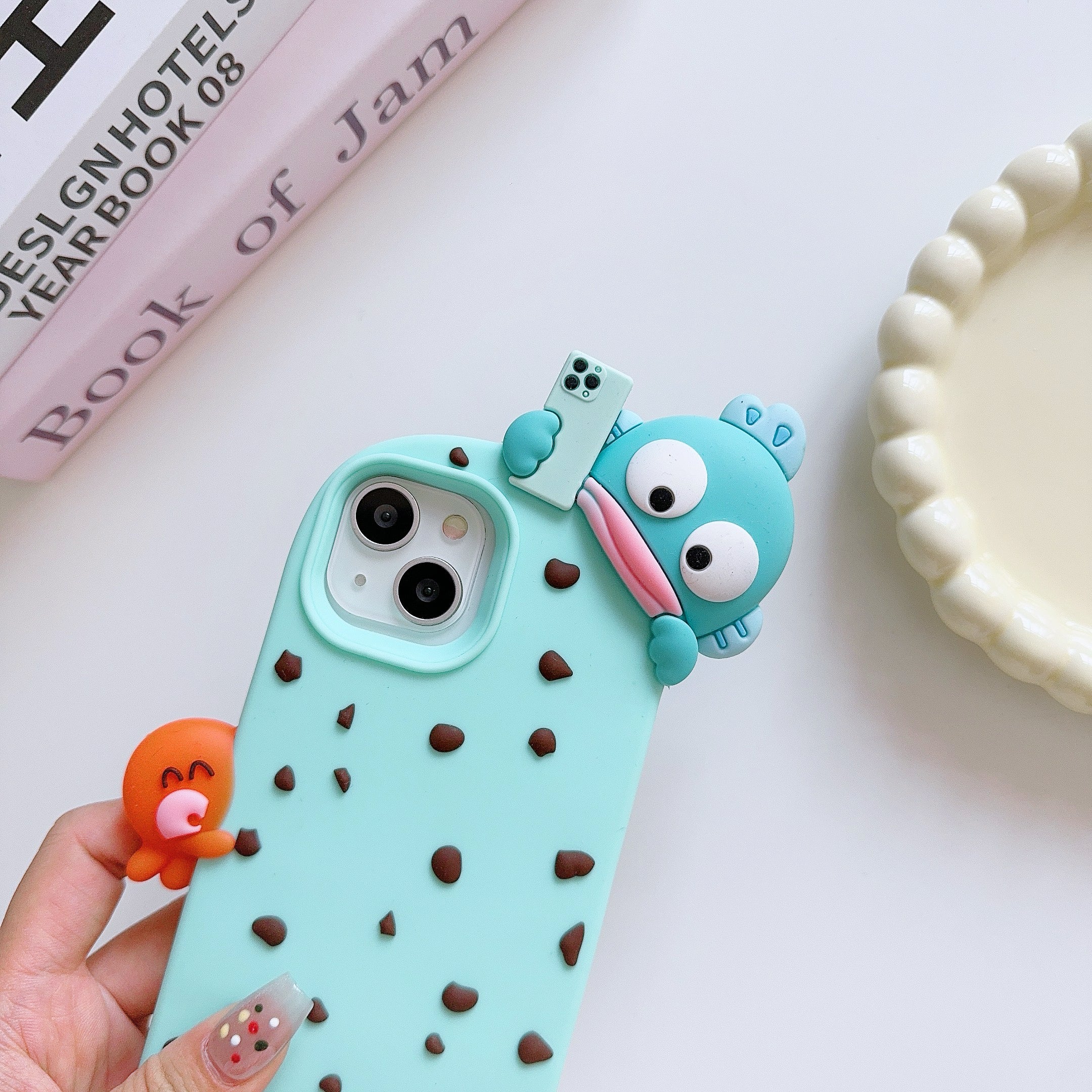 Adorable Cartoon Character iPhone Pouch with Mini iPhone Charm