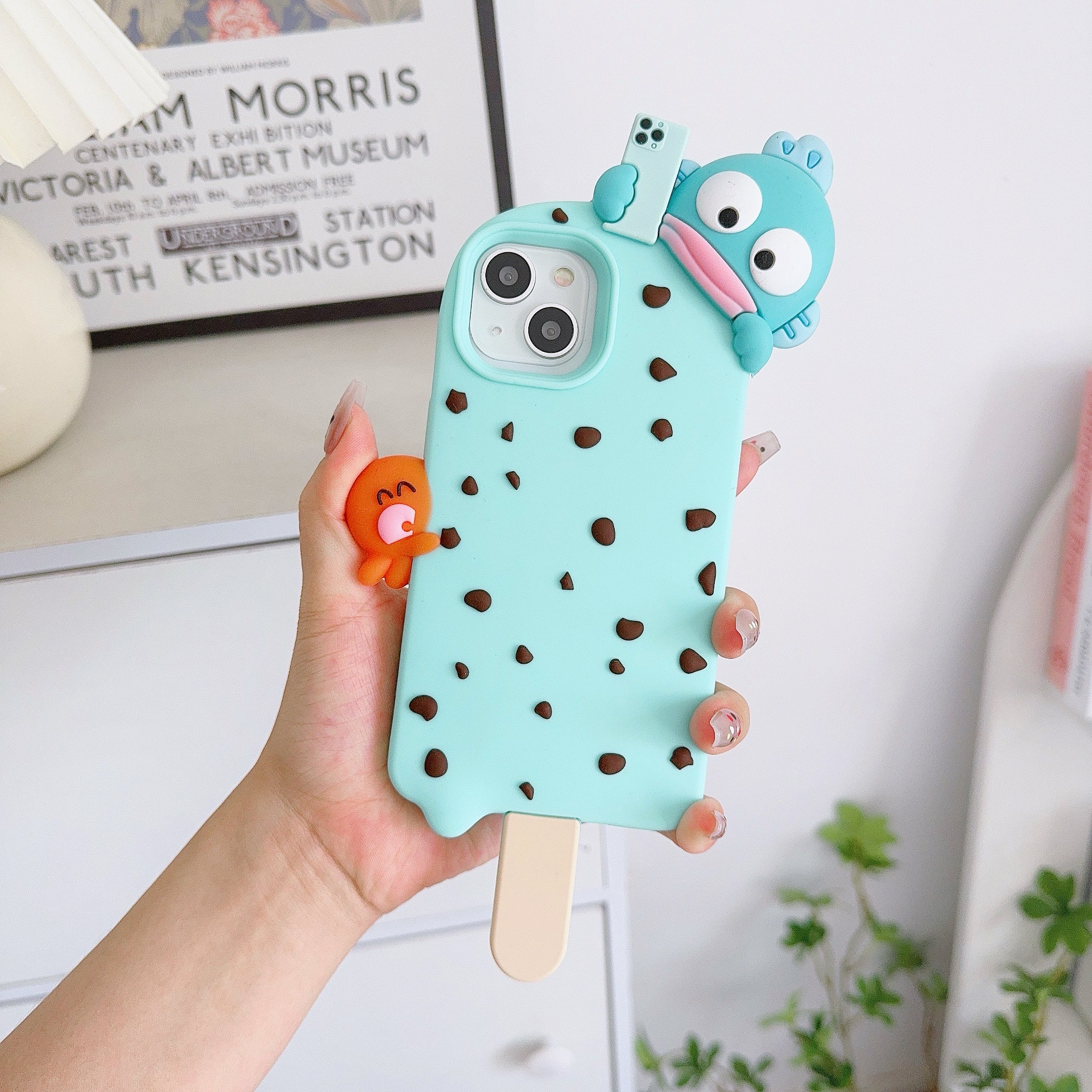 Adorable Cartoon Character iPhone Pouch with Mini iPhone Charm