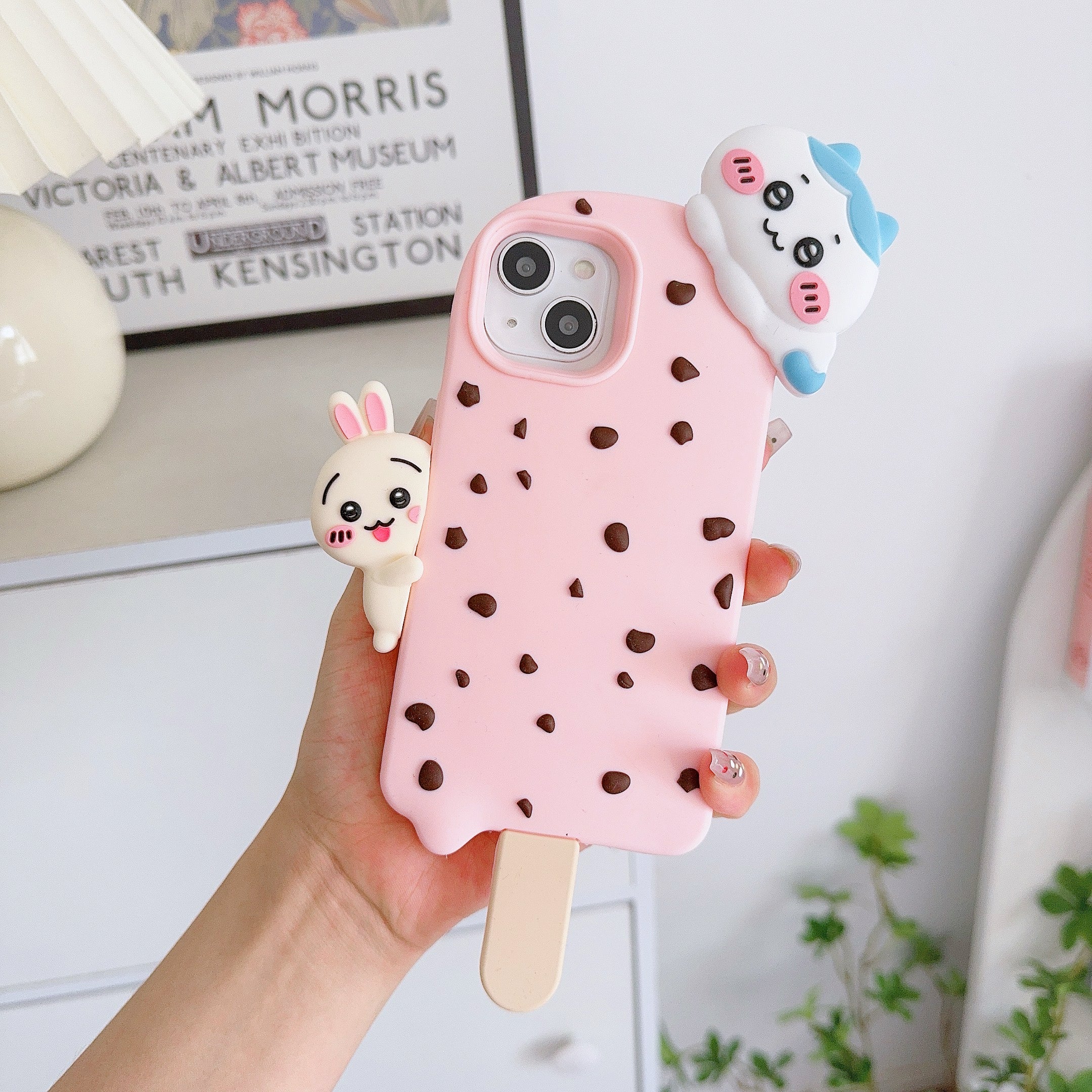 Adorable Cartoon Character iPhone Pouch with Mini iPhone Charm