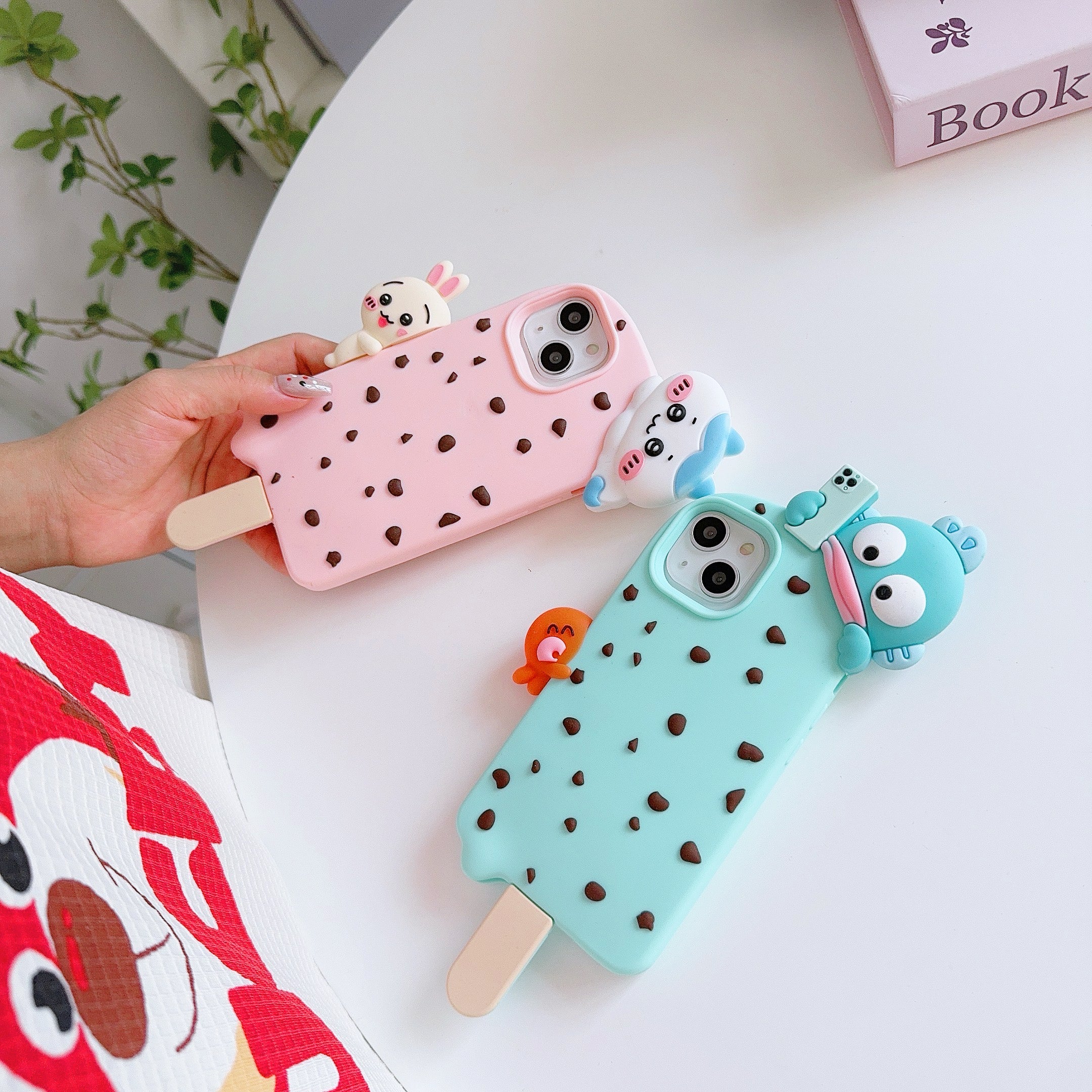 Adorable Cartoon Character iPhone Pouch with Mini iPhone Charm