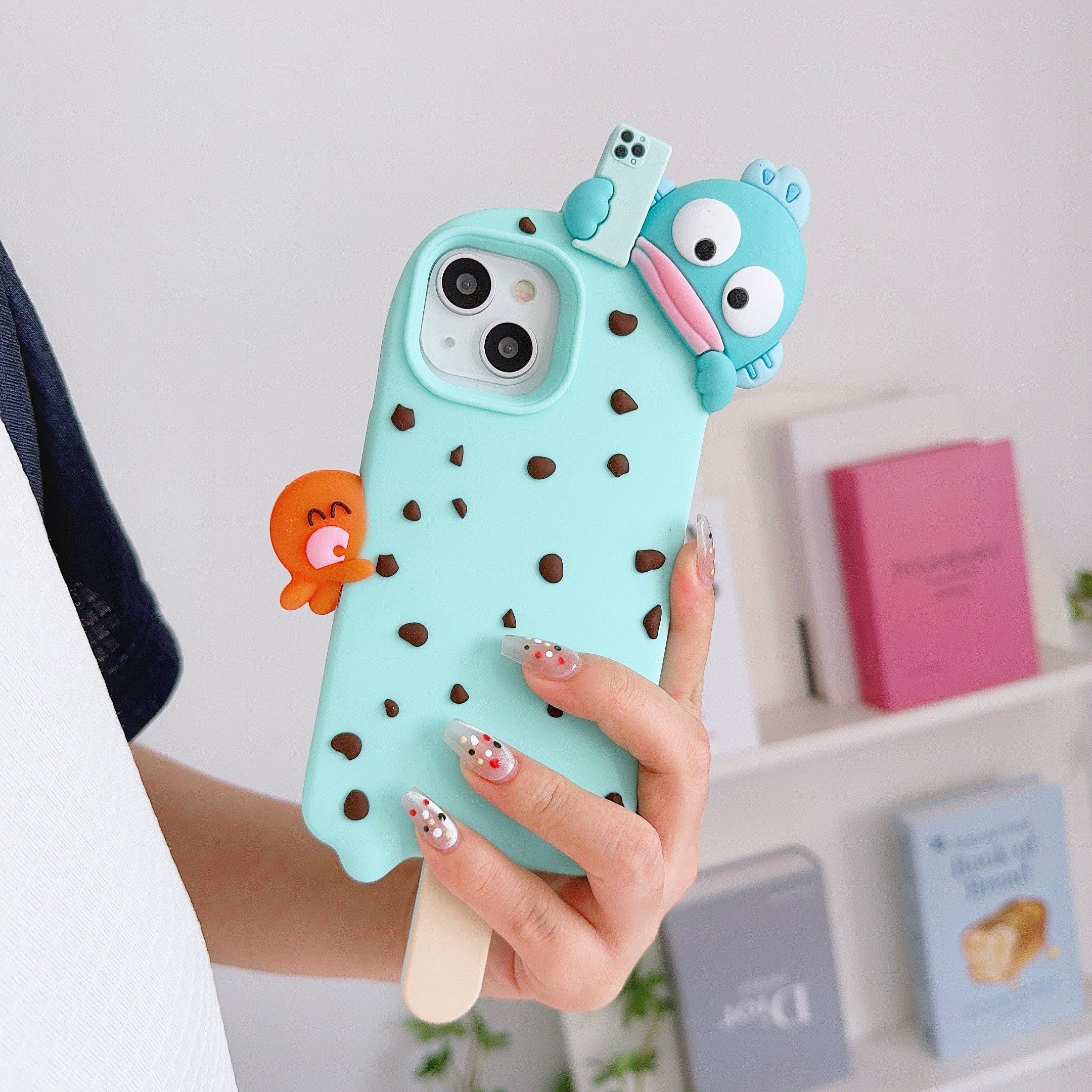 Adorable Cartoon Character iPhone Pouch with Mini iPhone Charm