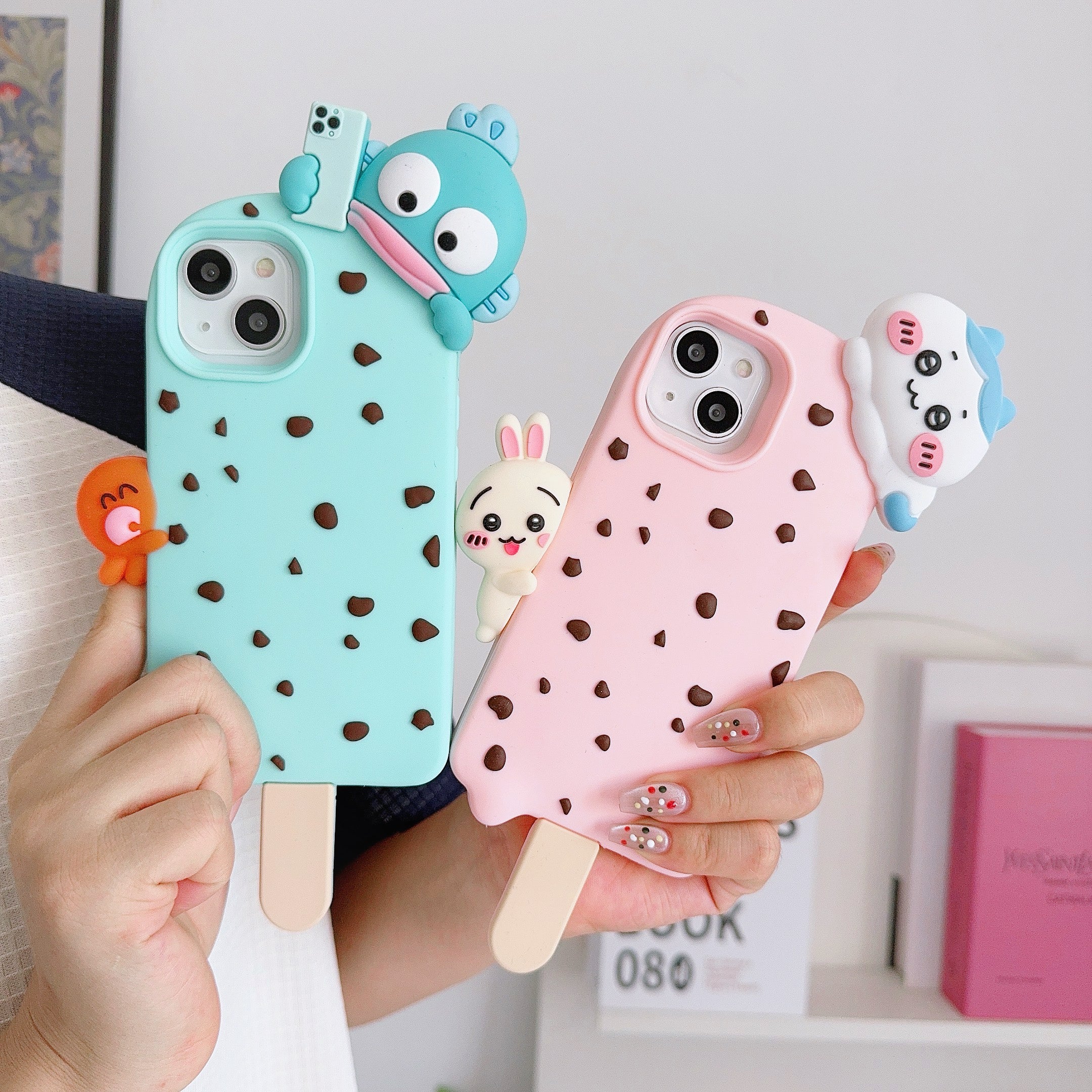 Adorable Cartoon Character iPhone Pouch with Mini iPhone Charm