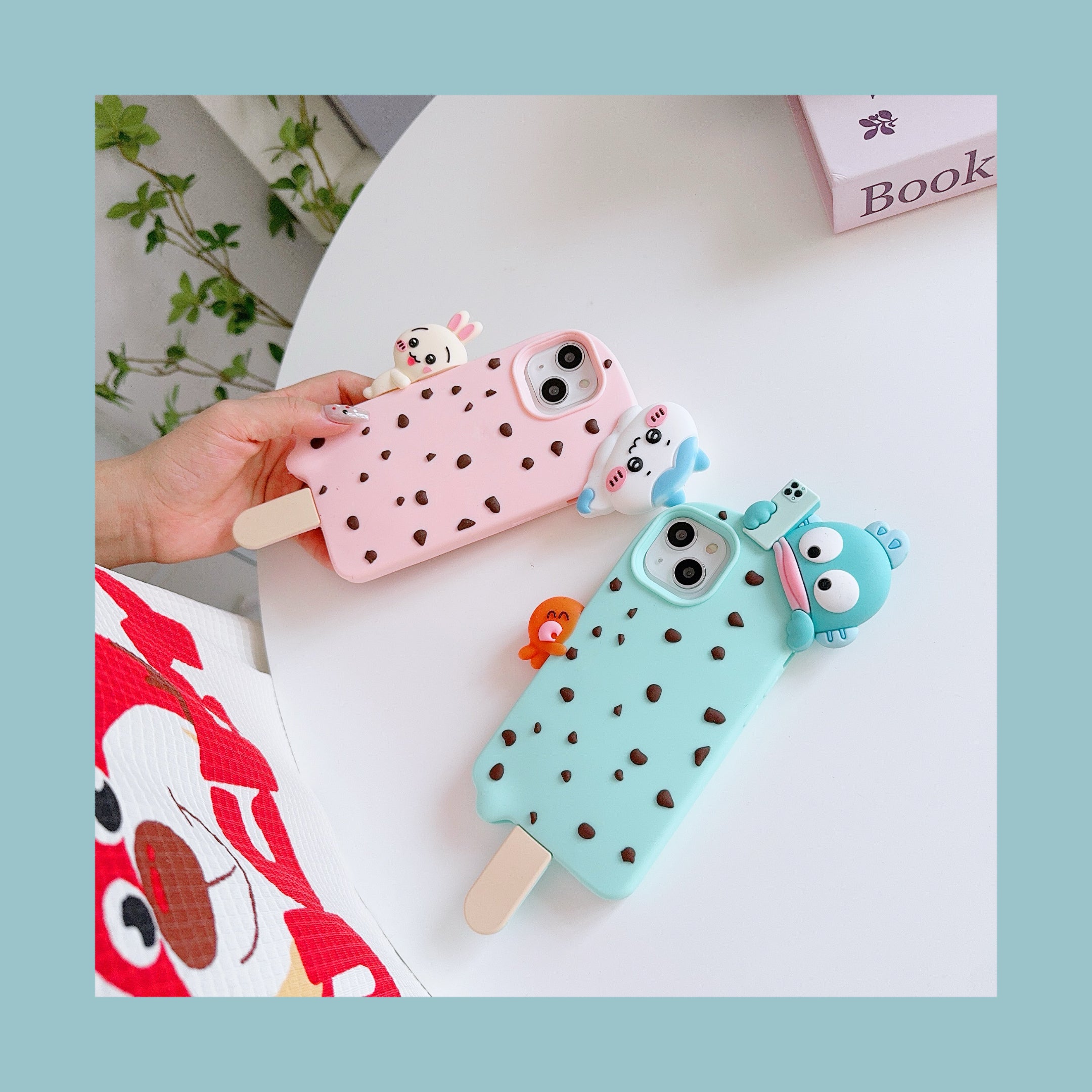 Adorable Cartoon Character iPhone Pouch with Mini iPhone Charm