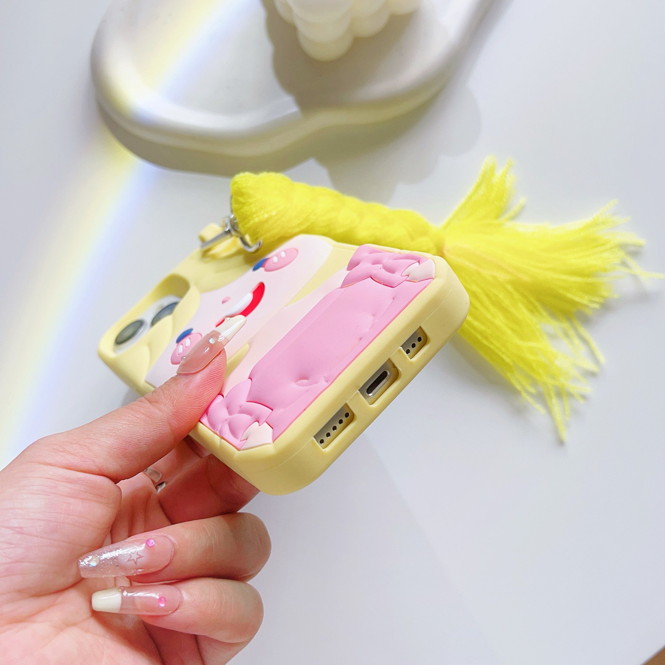 Fun Yellow Doll iPhone Case with Hair and Keychain Charm