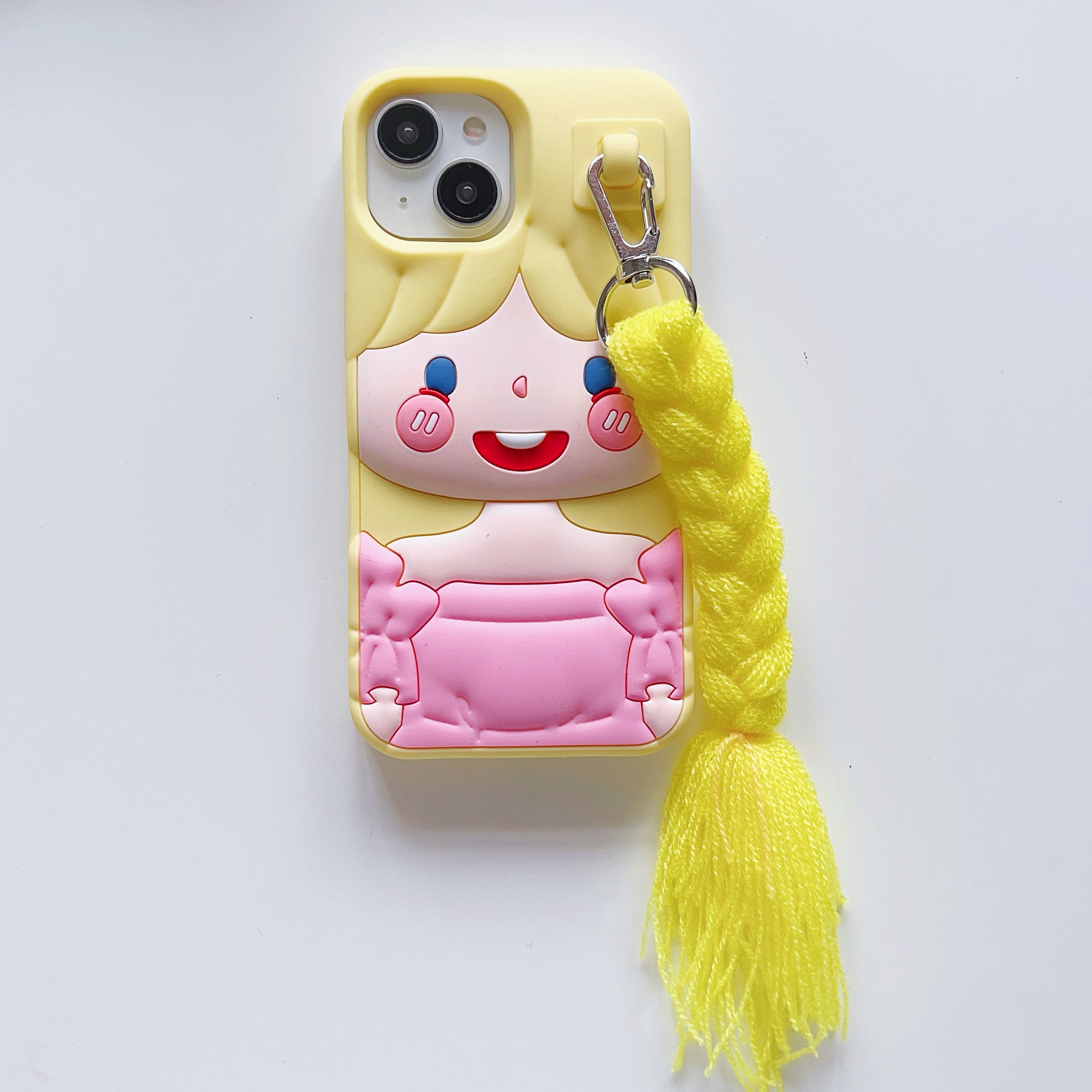 Fun Yellow Doll iPhone Case with Hair and Keychain Charm