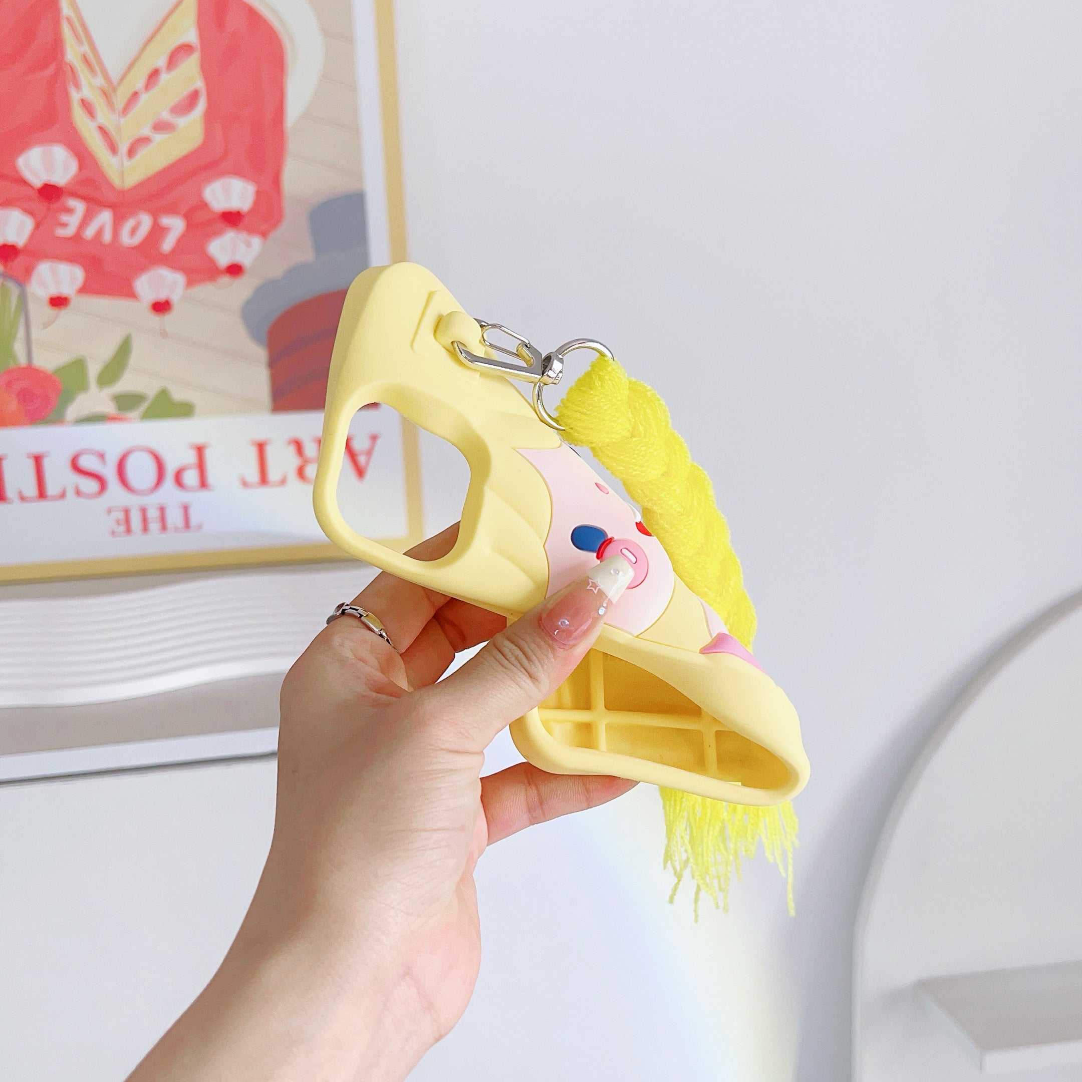 Fun Yellow Doll iPhone Case with Hair and Keychain Charm