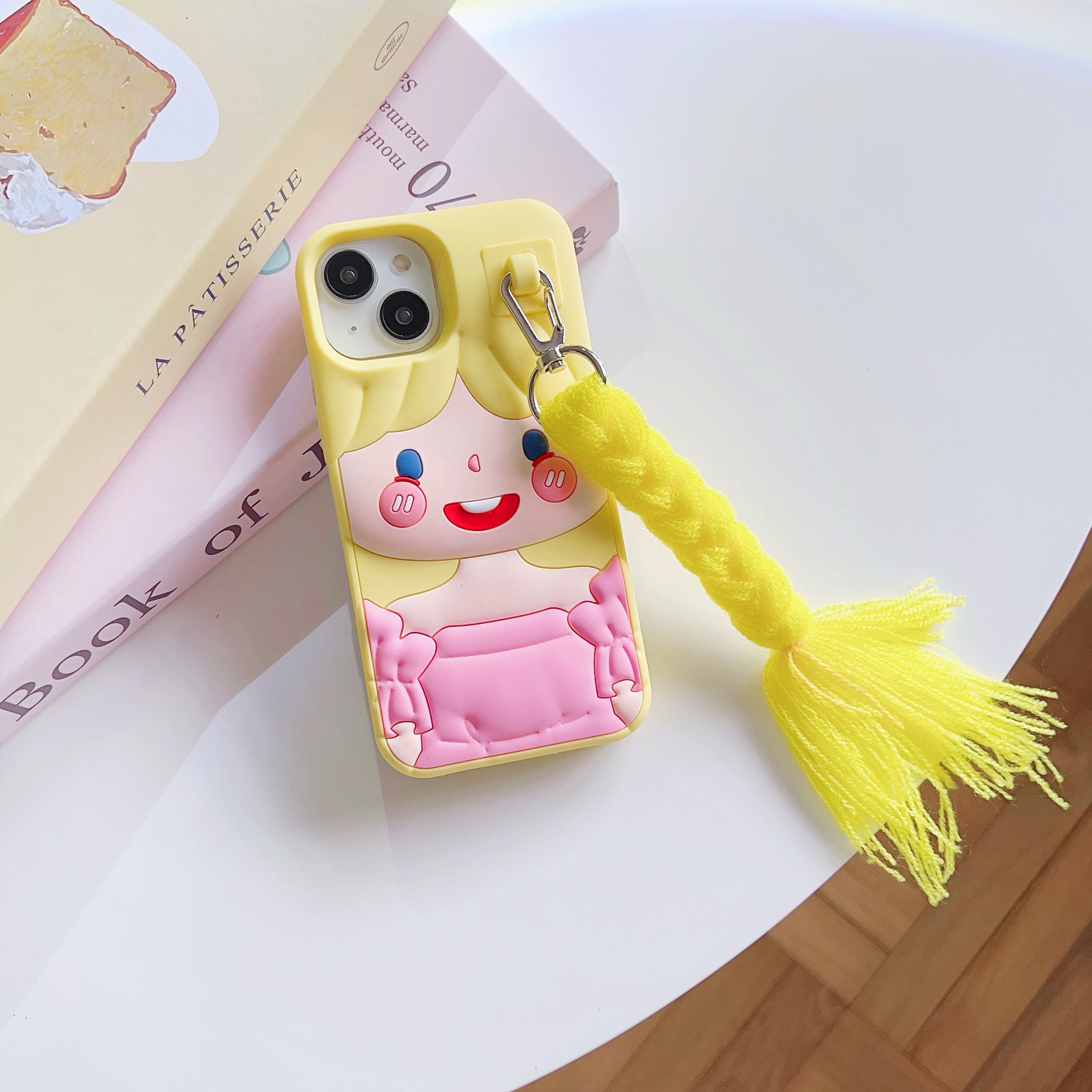 Fun Yellow Doll iPhone Case with Hair and Keychain Charm