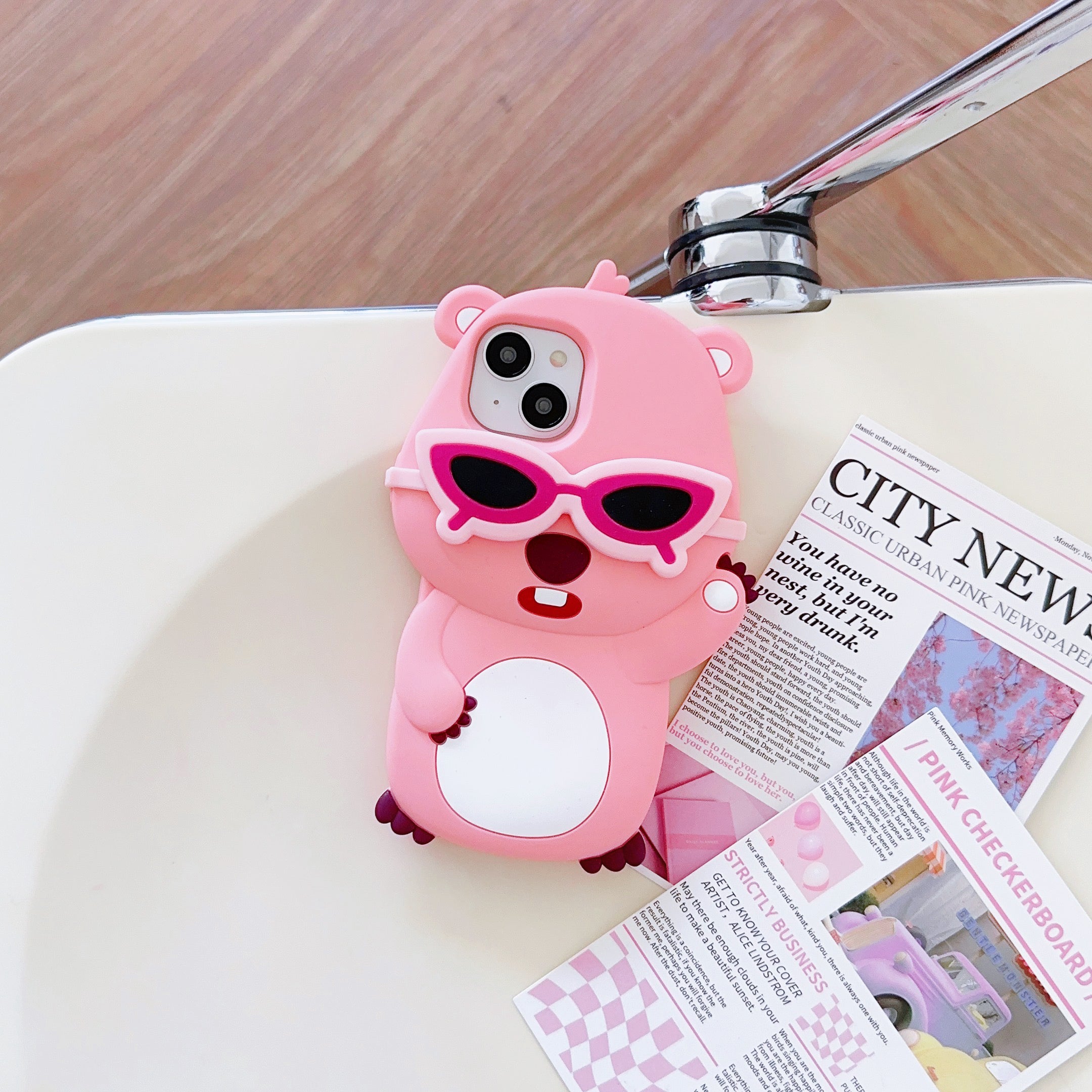 Cute Pink Teddy with Glasses iPhone Case for a Playful Look