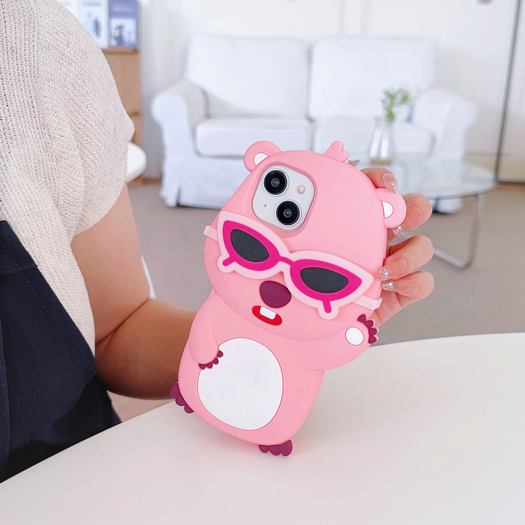 Cute Pink Teddy with Glasses iPhone Case for a Playful Look