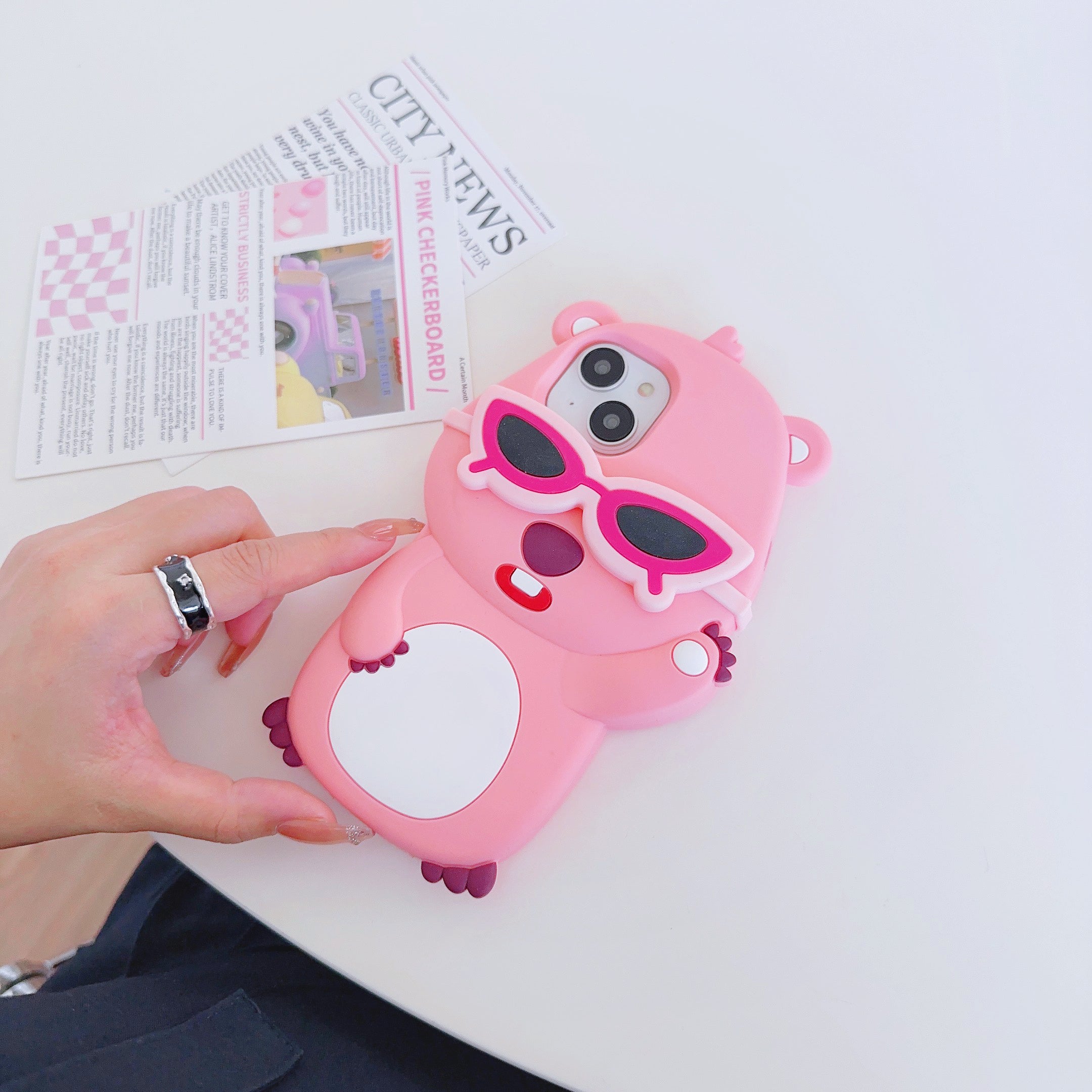 Cute Pink Teddy with Glasses iPhone Case for a Playful Look