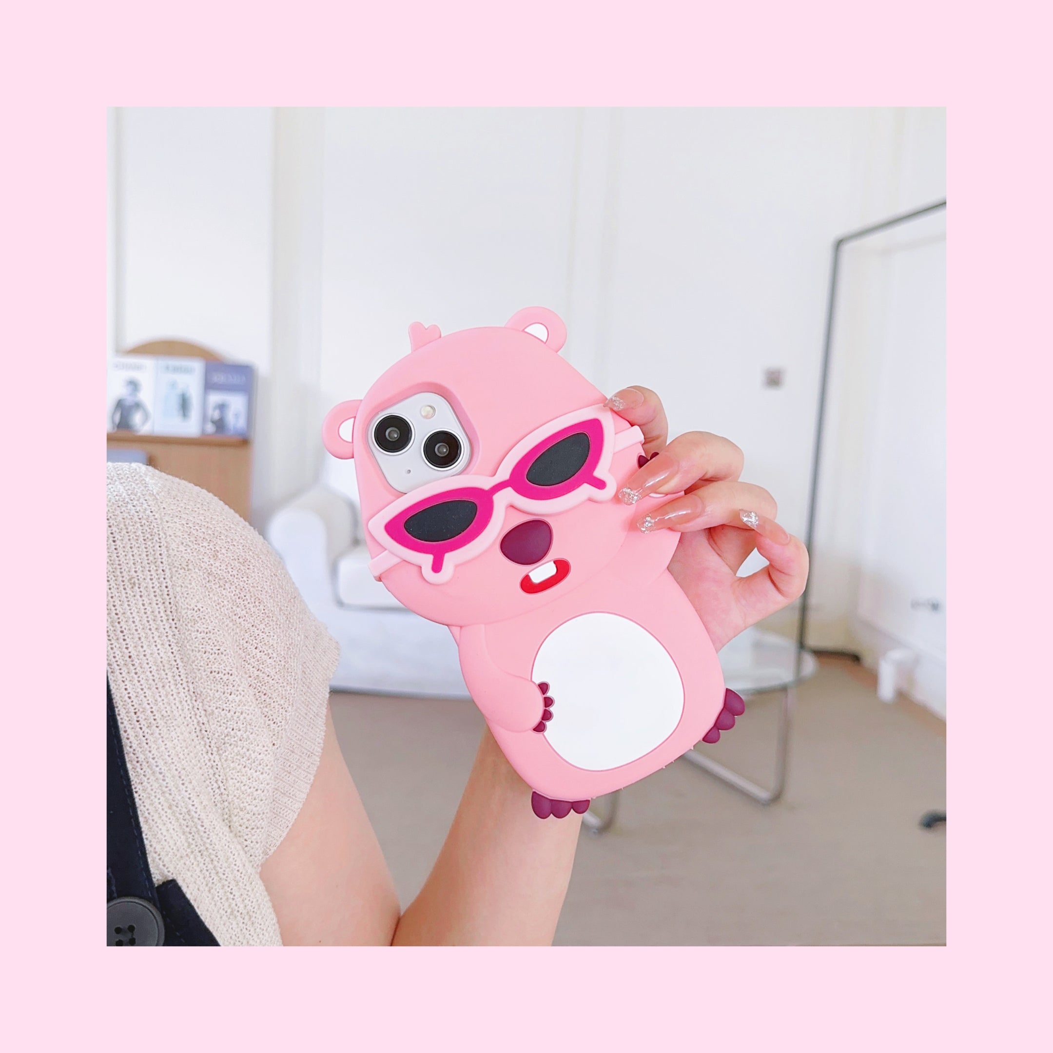 Cute Pink Teddy with Glasses iPhone Case for a Playful Look