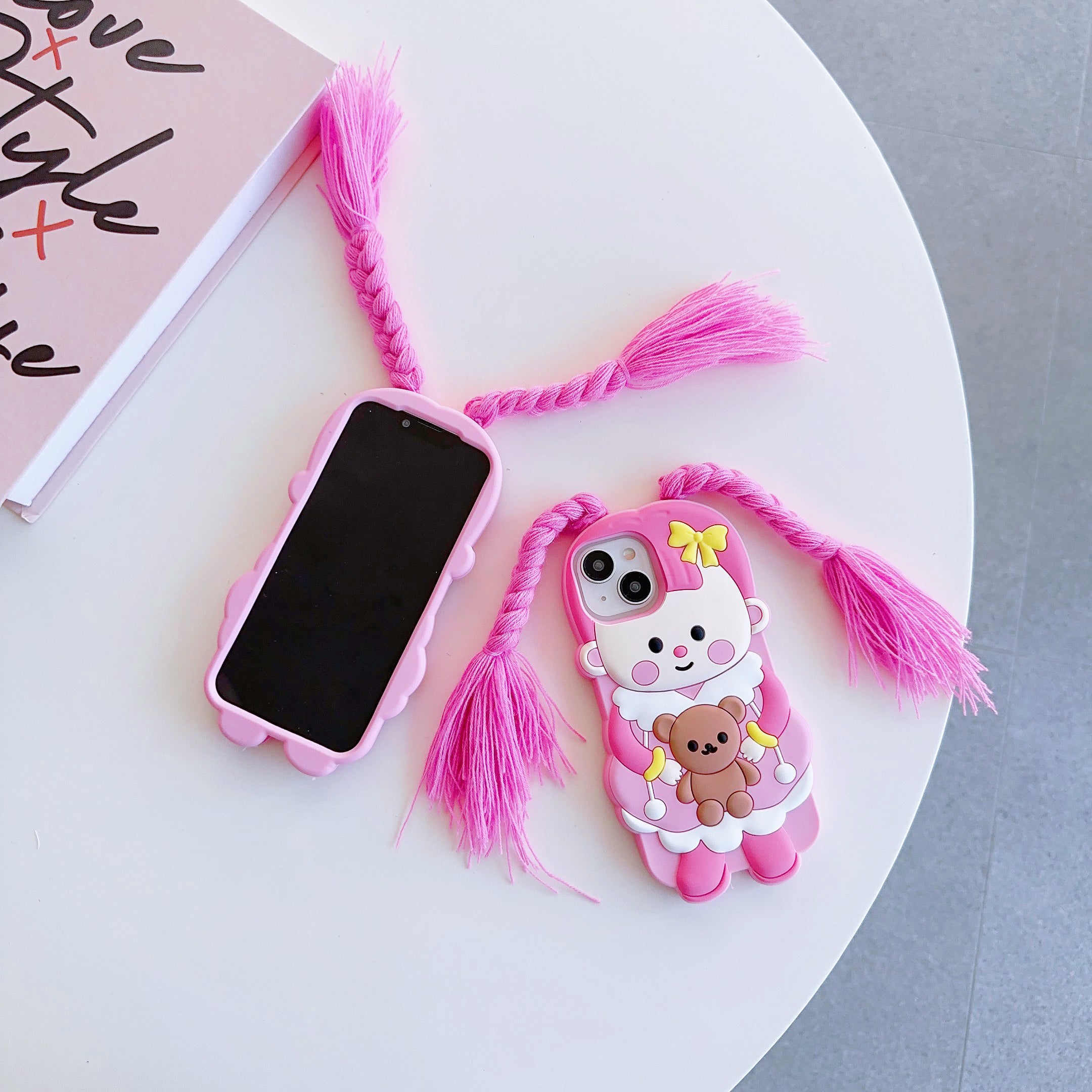 Cute Pink Doll iPhone Case with Realistic Hair - Perfect for Doll Lovers  Description: