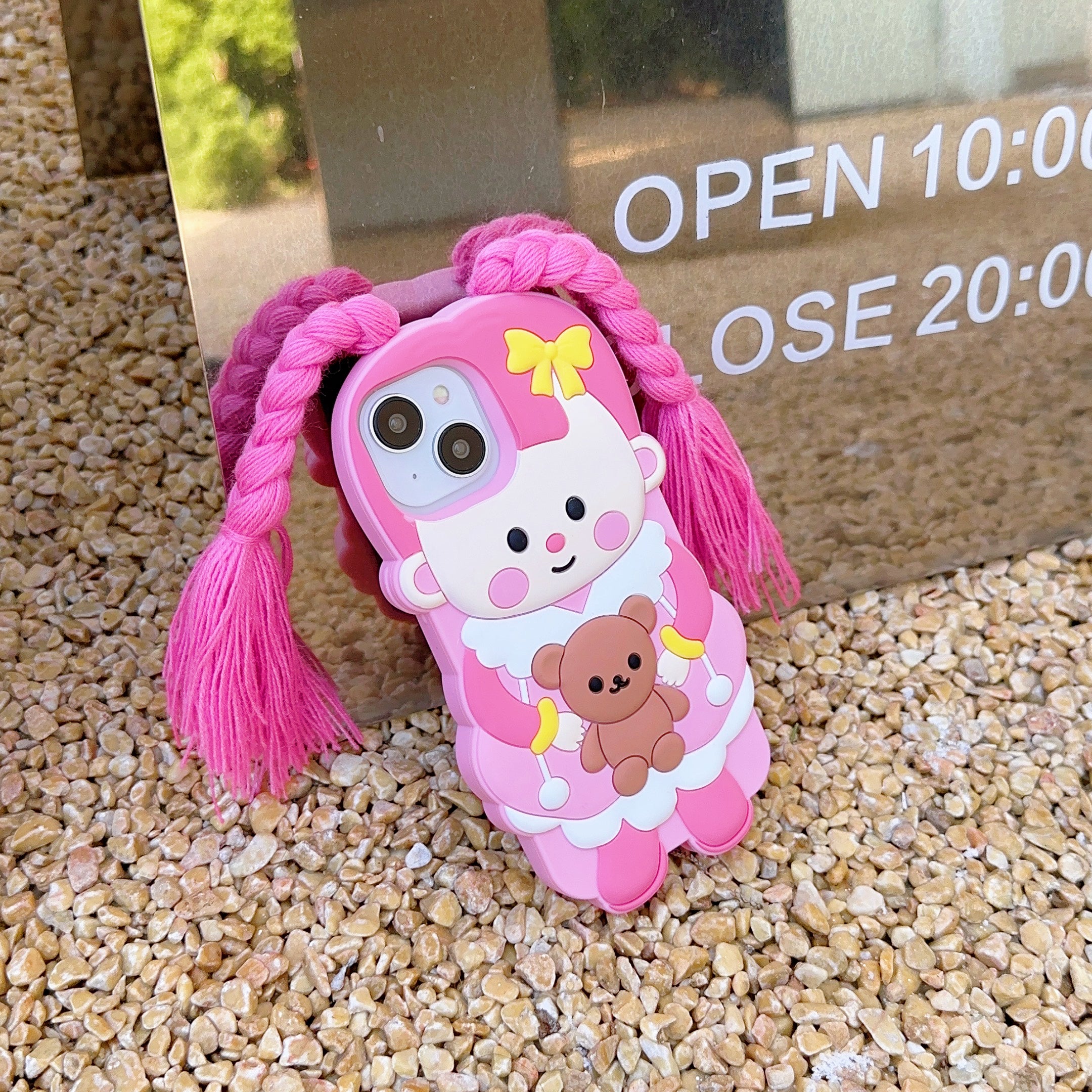 Cute Pink Doll iPhone Case with Realistic Hair - Perfect for Doll Lovers  Description: